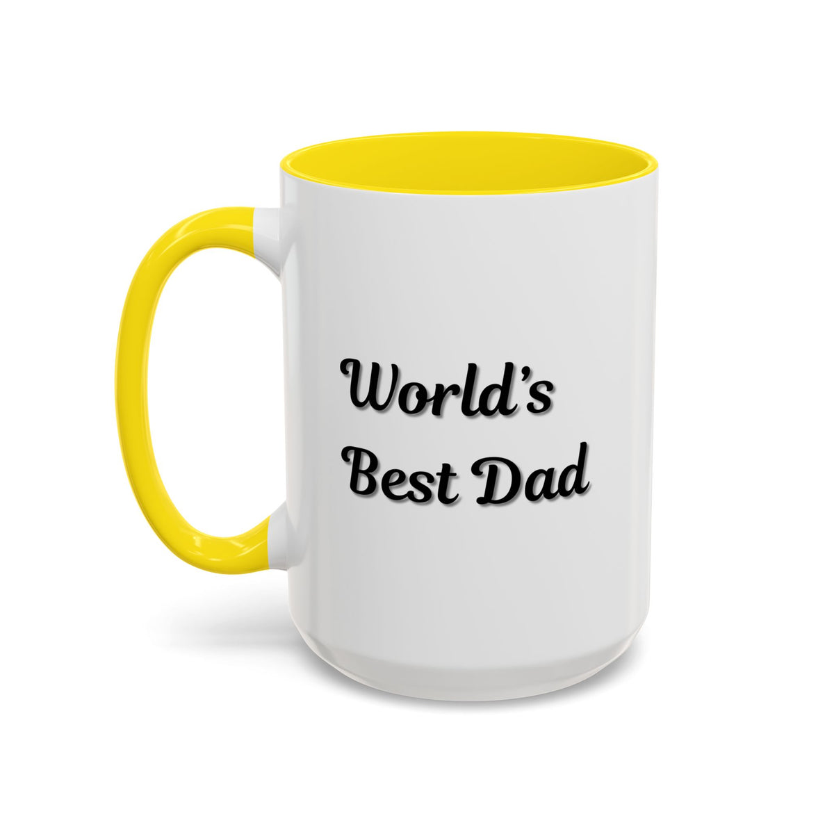 Black trim "World's Best Dad" accent coffee mug by Printify, 11oz or 15oz, featuring bold lettering and a classic ceramic design.