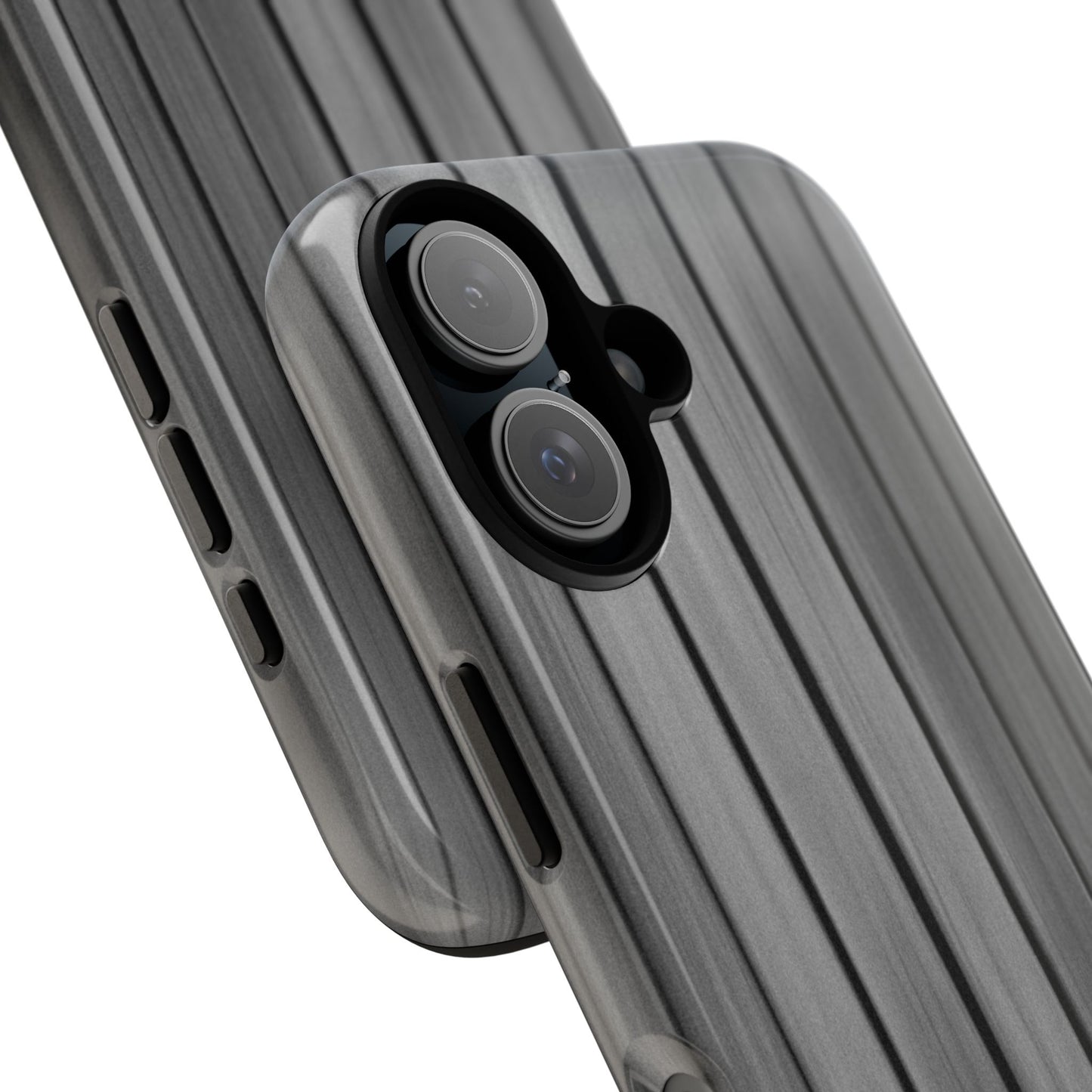 Ribbed metal texture phone case for iPhone by Printify, showcasing tough protective design with metallic finish.