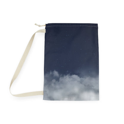 Night Sky Clouds laundry bag by Printify featuring a drawstring canvas tote with a celestial cloud pattern.