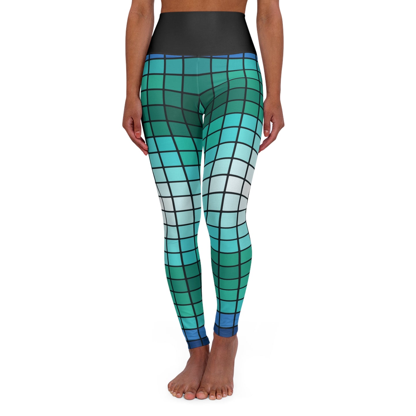 Teal Gradient Grid Leggings High Waisted Yoga Leggings | All-Over Print