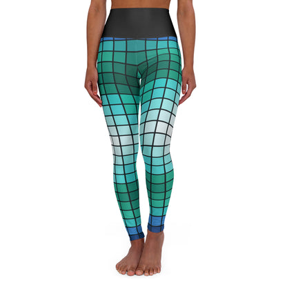 Teal Gradient Grid Leggings High Waisted Yoga Leggings | All-Over Print