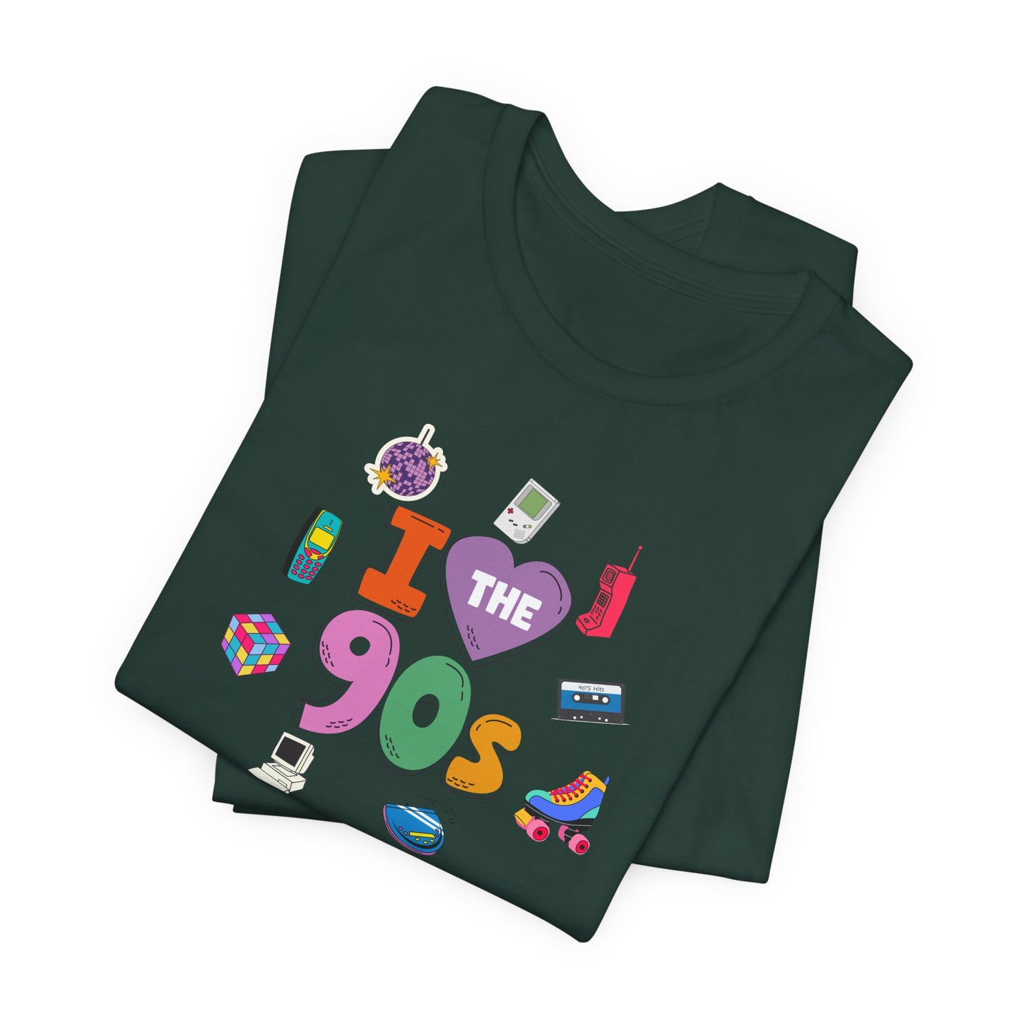 I  Love the 90's Short Sleeve Tee - Retro Graphic Tee, Vintage Style Shirt, Perfect for Casual Outings, 90s Nostalgia Apparel