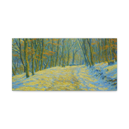 Winter landscape canvas wall art by Printify featuring a cozy nature scene, perfect for living room decor.