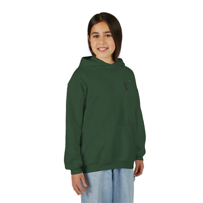 Youth baseball silhouette hoodie for kids, featuring a baseball player design on a pullover sweatshirt by Printify.