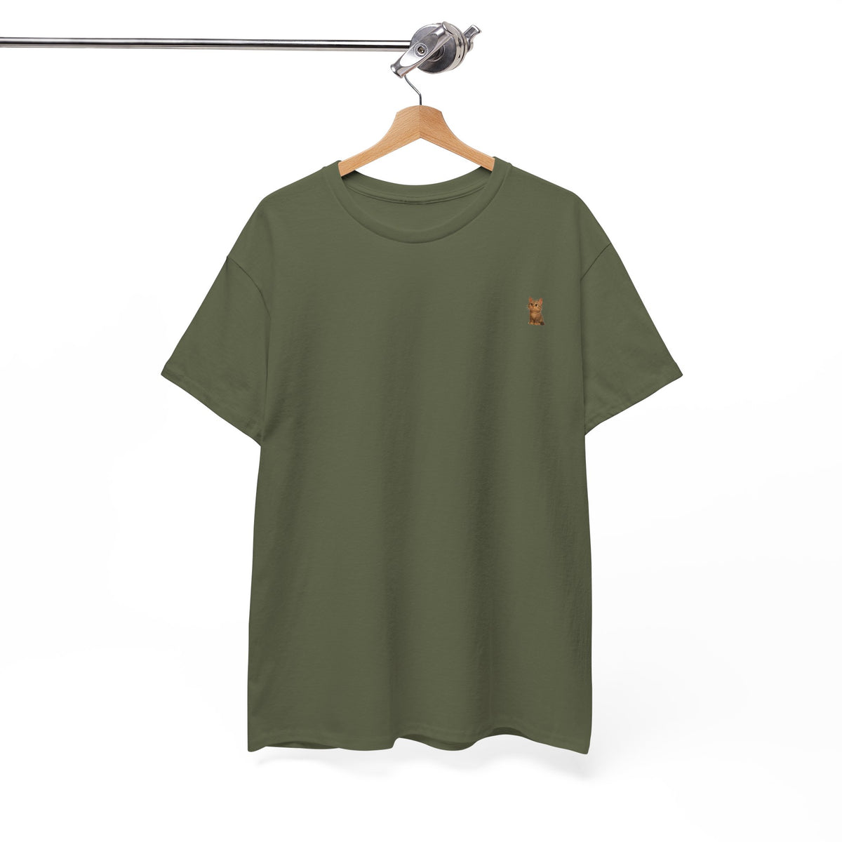 Cute brown kitten graphic T-shirt for cat lovers, featuring a playful design on a comfortable casual tee.