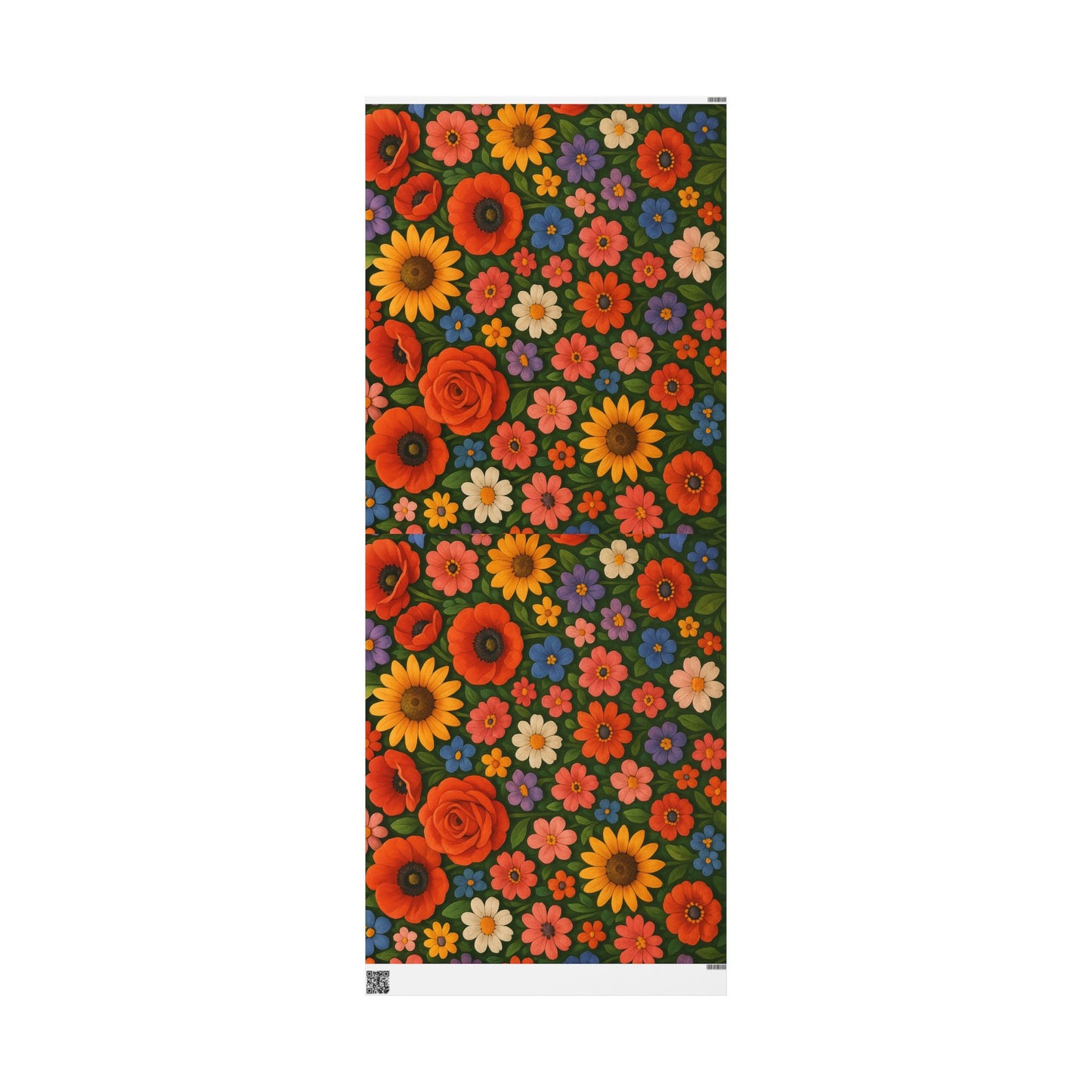 Floral Folk Art Wrapping Paper Roll — Bright Vintage Flower Gift Wrap