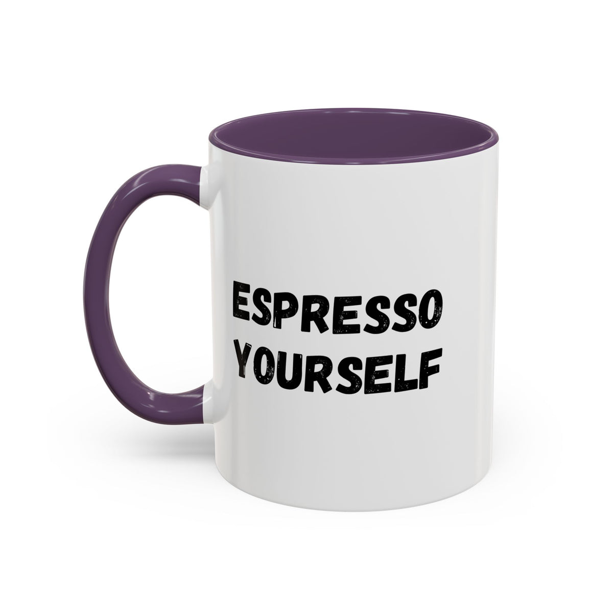 Printify Espresso Yourself accent coffee mug featuring humorous quote, 11 oz size, perfect for coffee lovers.