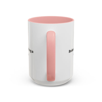 Ceramic coffee mug with "Relax, I’m Driving" UFO accent design, 11 oz, Printify branding, white mug with colorful alien graphic.