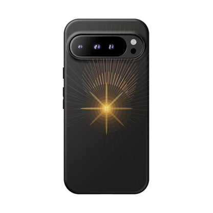 Tough Cases - Radiant Star Phone Case, Protective Black Shockproof Cover with Golden Light Design