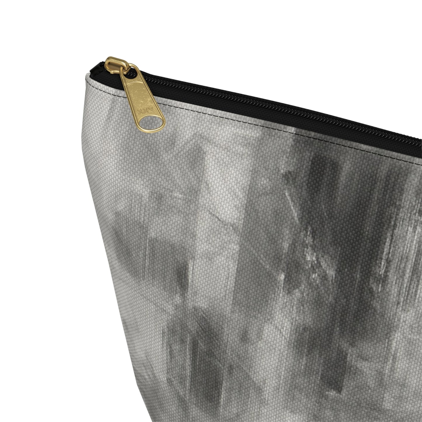 Gray abstract brushstroke accessory pouch from Printify featuring a stylish bag with artistic design and zip closure.