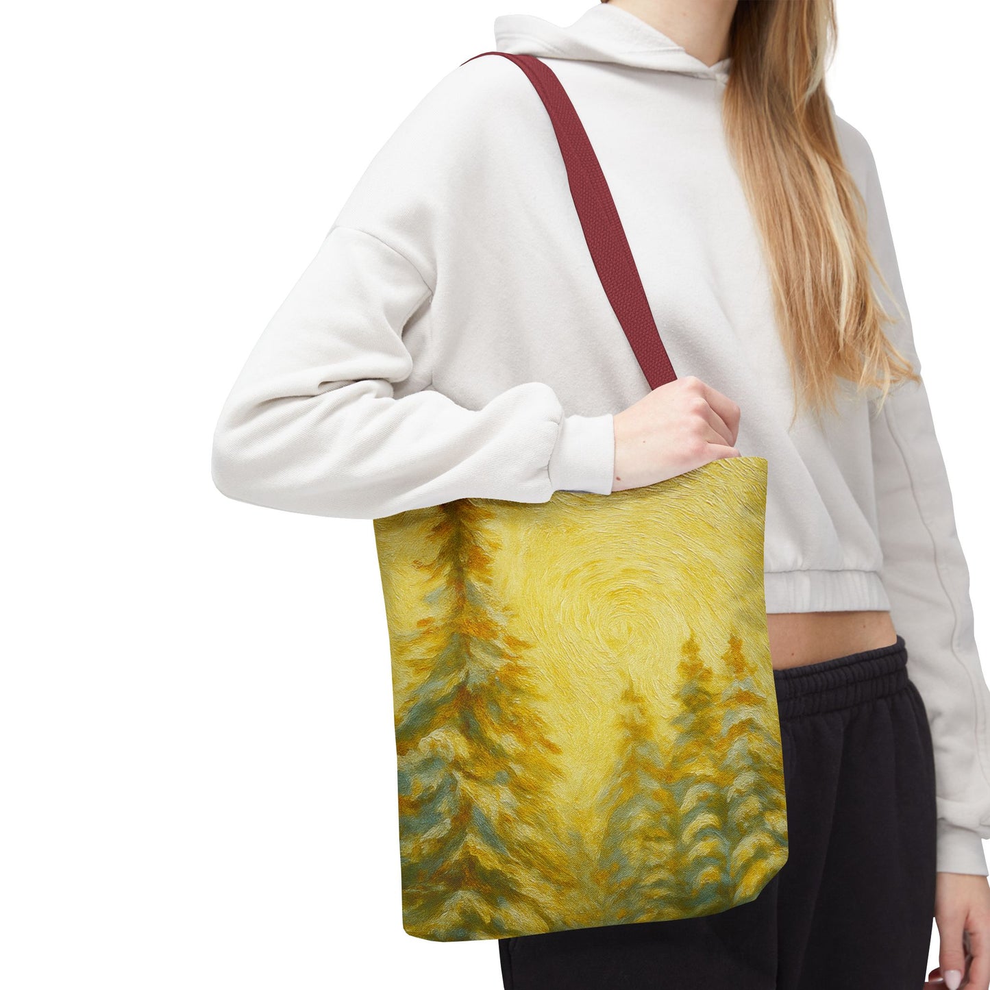 Eco-friendly canvas tote bag featuring artistic abstract design, perfect for beach or casual outings.
