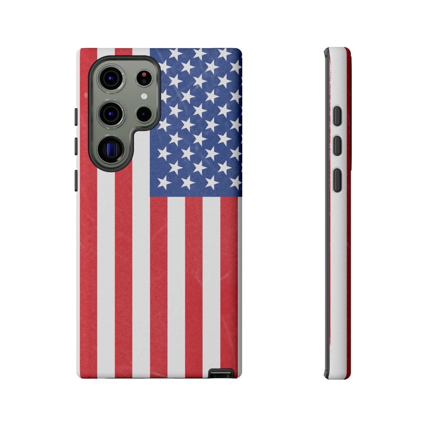 Durable American flag tough phone case for iPhone, patriotic design with bold stars and stripes, made by Printify.