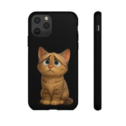 Cute sad kitty print phone case for iPhone, protective and stylish cat-themed accessory from Printify.