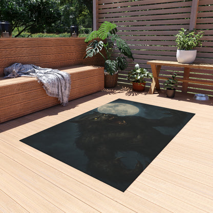 Werewolf Moon outdoor rug featuring a spooky full moon design, perfect for horror-themed patios and outdoor decor.