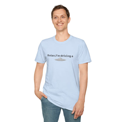 Funny alien graphic T-shirt from Printify featuring a humorous UFO design, perfect sci-fi gift for fans of extraterrestrial themes.