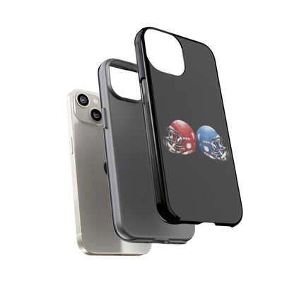 Red and blue football helmet tough phone case for iPhone, protective Printify cover with realistic helmet design.
