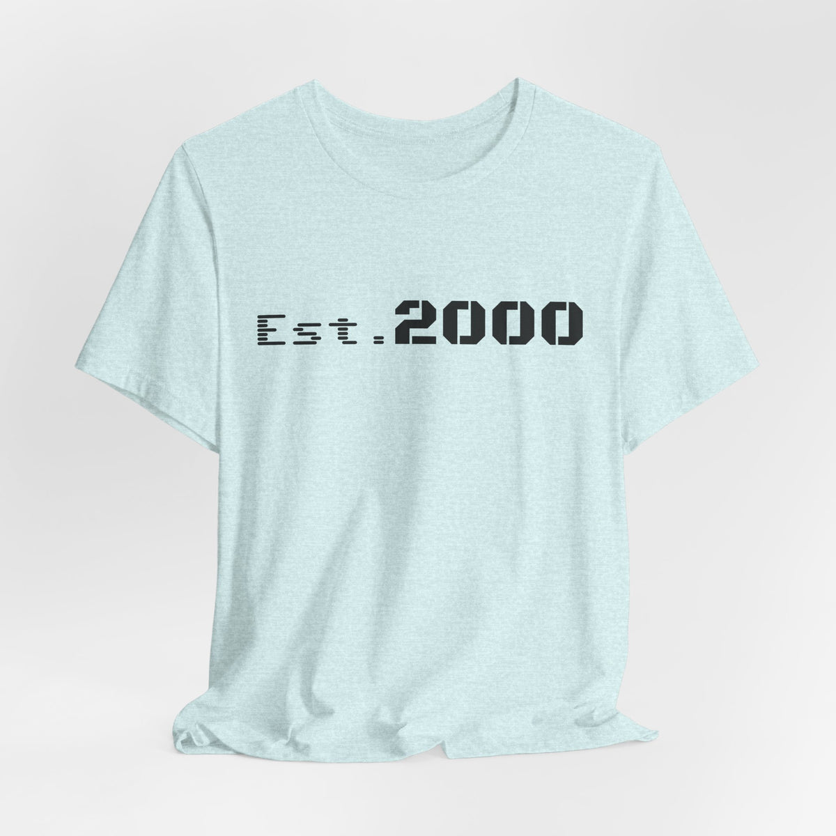 Retro pixel design T-shirt for 2000 born individuals, featuring "Est. 2000" text on a stylish Printify T-shirt.