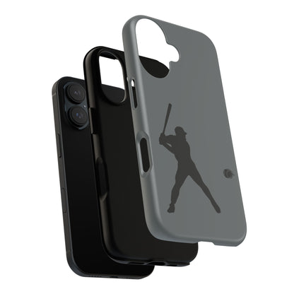 Black baseball silhouette tough phone case for iPhone, protective sporty design by Printify shown on a smartphone.