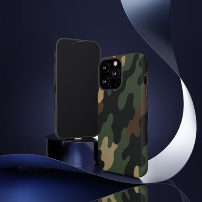 Military green camo tough phone case by Printify, rugged protective cover for smartphones with military-style camouflage design.