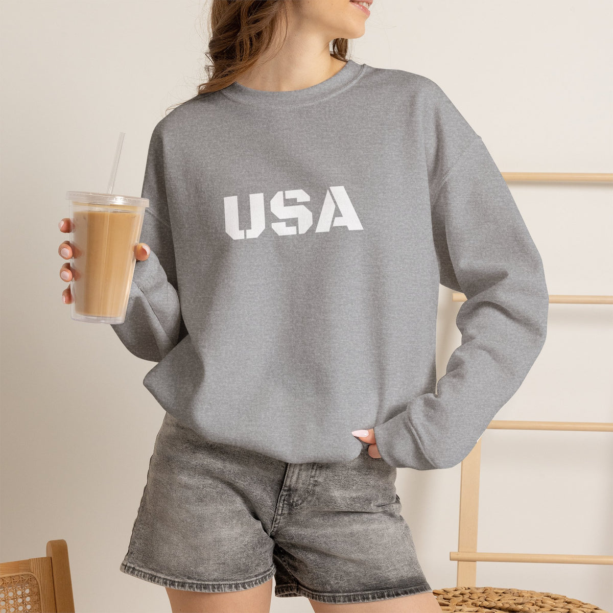 Printify USA crewneck sweatshirt featuring patriotic design, cozy fit, perfect for all seasons.