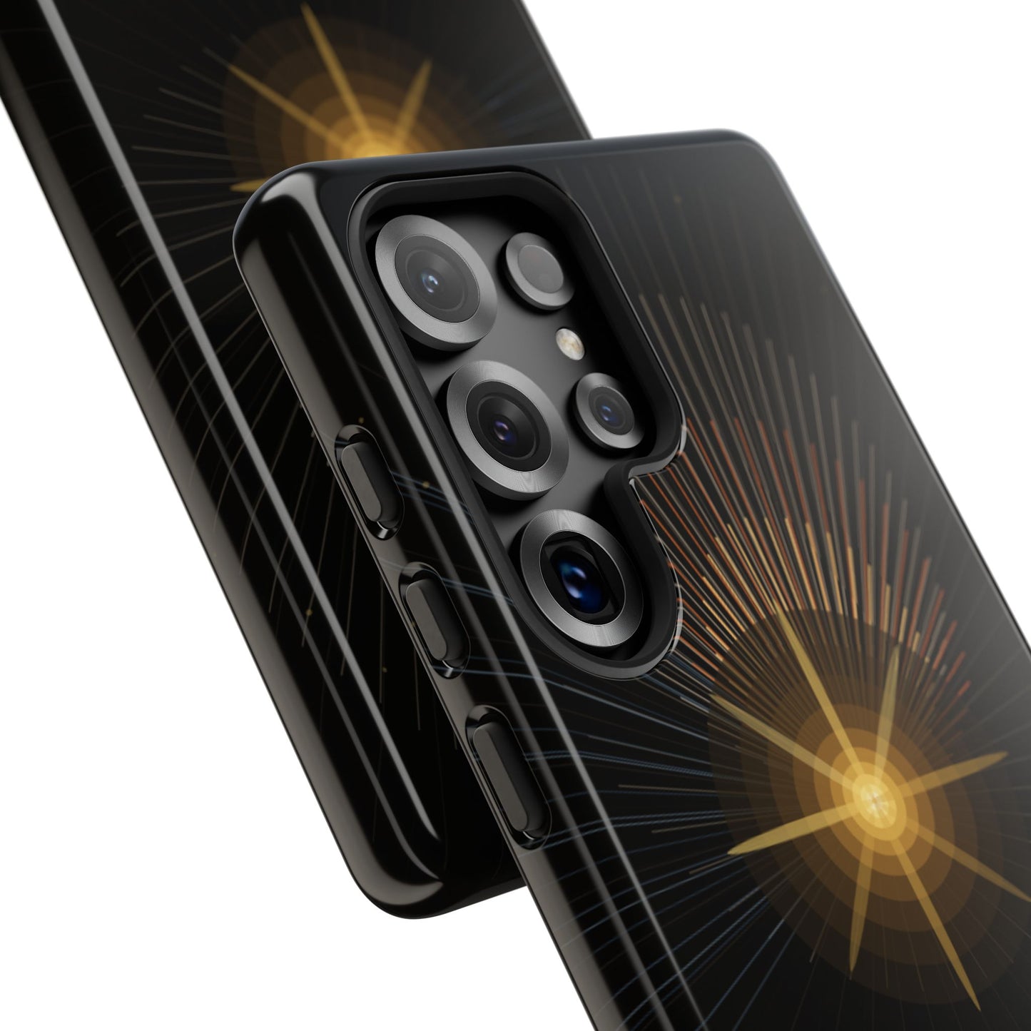 Tough Cases - Radiant Star Phone Case, Protective Black Shockproof Cover with Golden Light Design