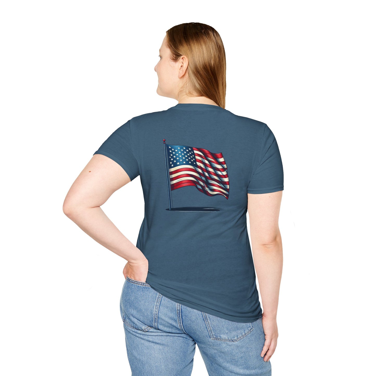 Patriotic Unisex Softstyle T-Shirt, American Flag Tee, USA Pride Shirt, Perfect for Independence Day, Casual Wear - TRV