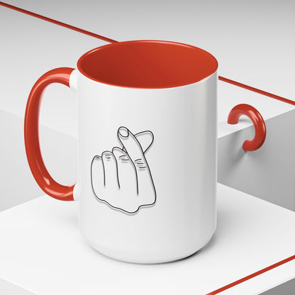Minimal Korean finger heart accent mug by Printify, 11oz or 15oz ceramic coffee mug with simple design and clean white finish.