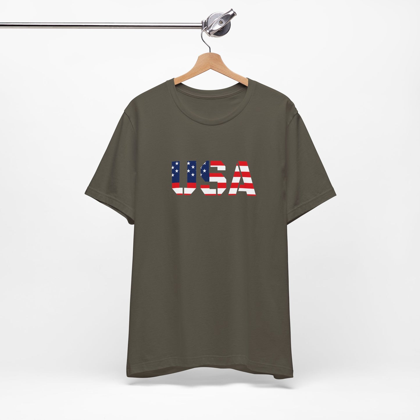USA Flag Text Tee — Patriotic Fourth of July T-Shirt
