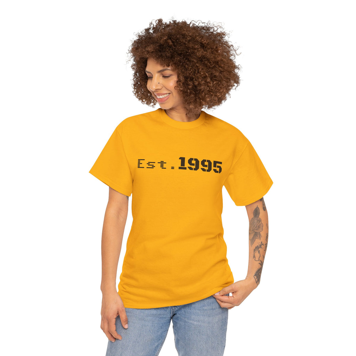 Vintage minimalist Est. 1995 T-shirt by Printify featuring a simple birthday design on soft cotton fabric.