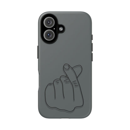 Silicone phone case with embossed Korean finger heart design, compatible with smartphones, by Printify.
