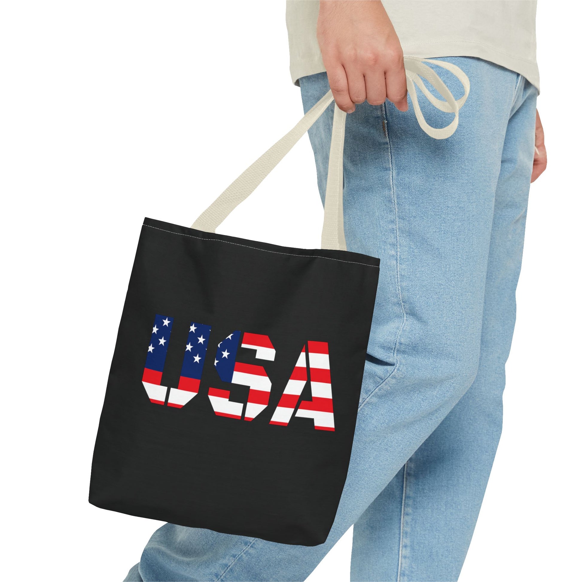 Patriotic USA Print Tote Bag, Reusable Shopping Bag, 4th of July Gift, Summer Carryall, American Flag Style - TRV