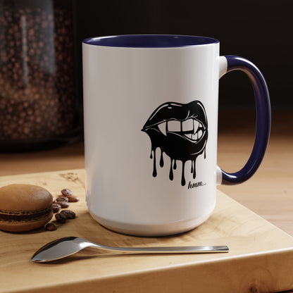 Black Accent Dripping Bite Coffee Mug by Printify, 11oz or 15oz ceramic mug with dripping design and bold black accents.