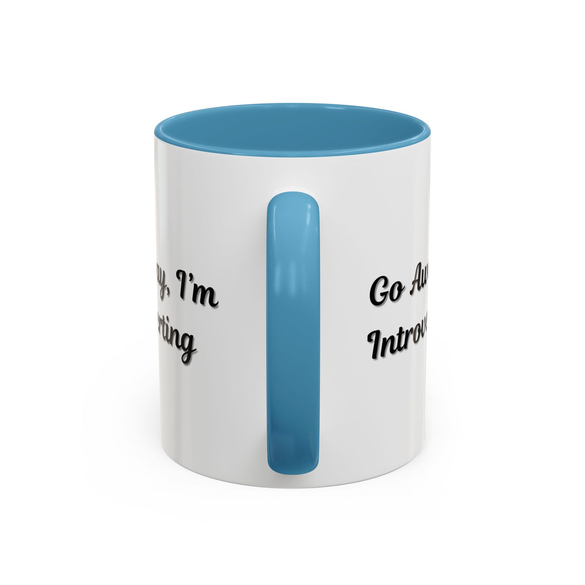 Ceramic coffee mug with "Go Away, I'm Introverting" quote in black font, 11 oz size, from Printify.