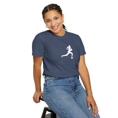 Sporty Unisex Garment-Dyed T-Shirt with Football Player Graphic, Activewear, Casual Wear, Gift for Runners, Fitness Apparel, Everyday Style