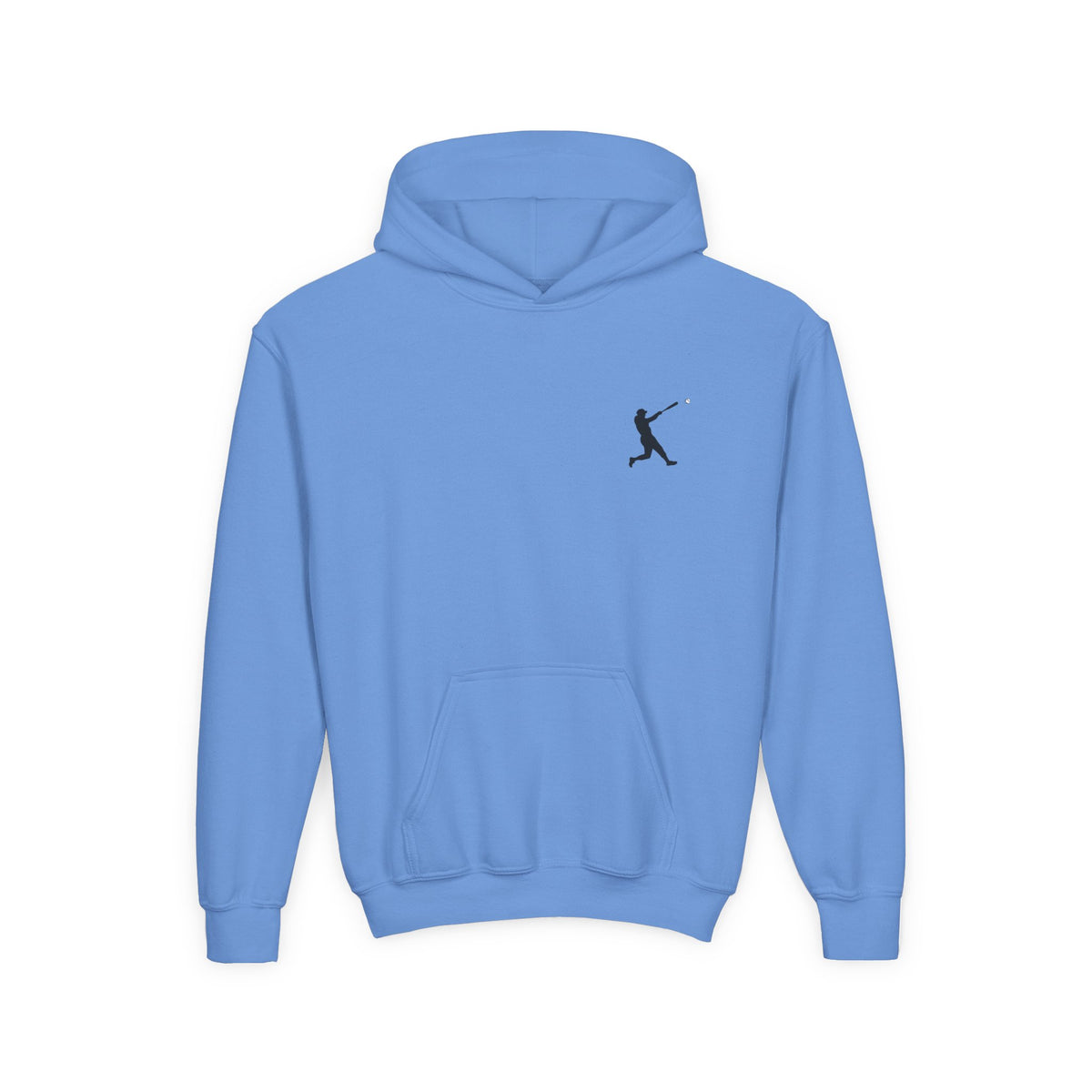 Youth baseball silhouette hoodie featuring a kids baseball player design, cozy pullover made by Printify.