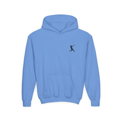 Youth baseball silhouette hoodie featuring a kids baseball player design, cozy pullover made by Printify.