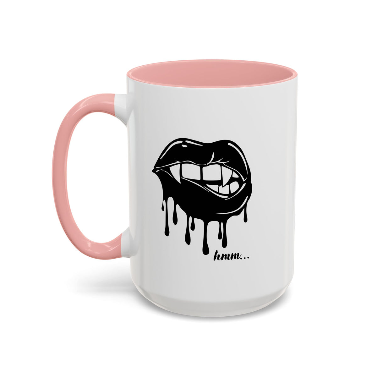 Black Dripping Lips Accent Coffee Mug with Bite graphic, 11oz or 15oz, featuring bold lip design on ceramic mug.