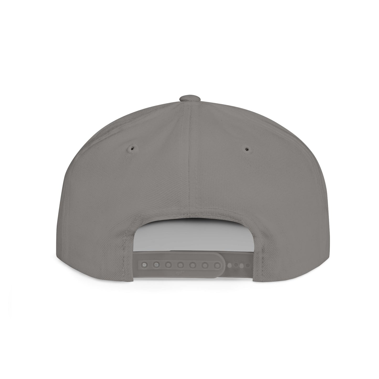 Minimalist hand gesture flat bill snapback hat by Printify, featuring a simple design and adjustable strap on a white background.