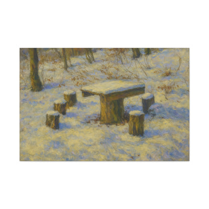 Snowy forest winter landscape canvas wall art by Printify, matte stretched print featuring a peaceful snow-covered forest scene