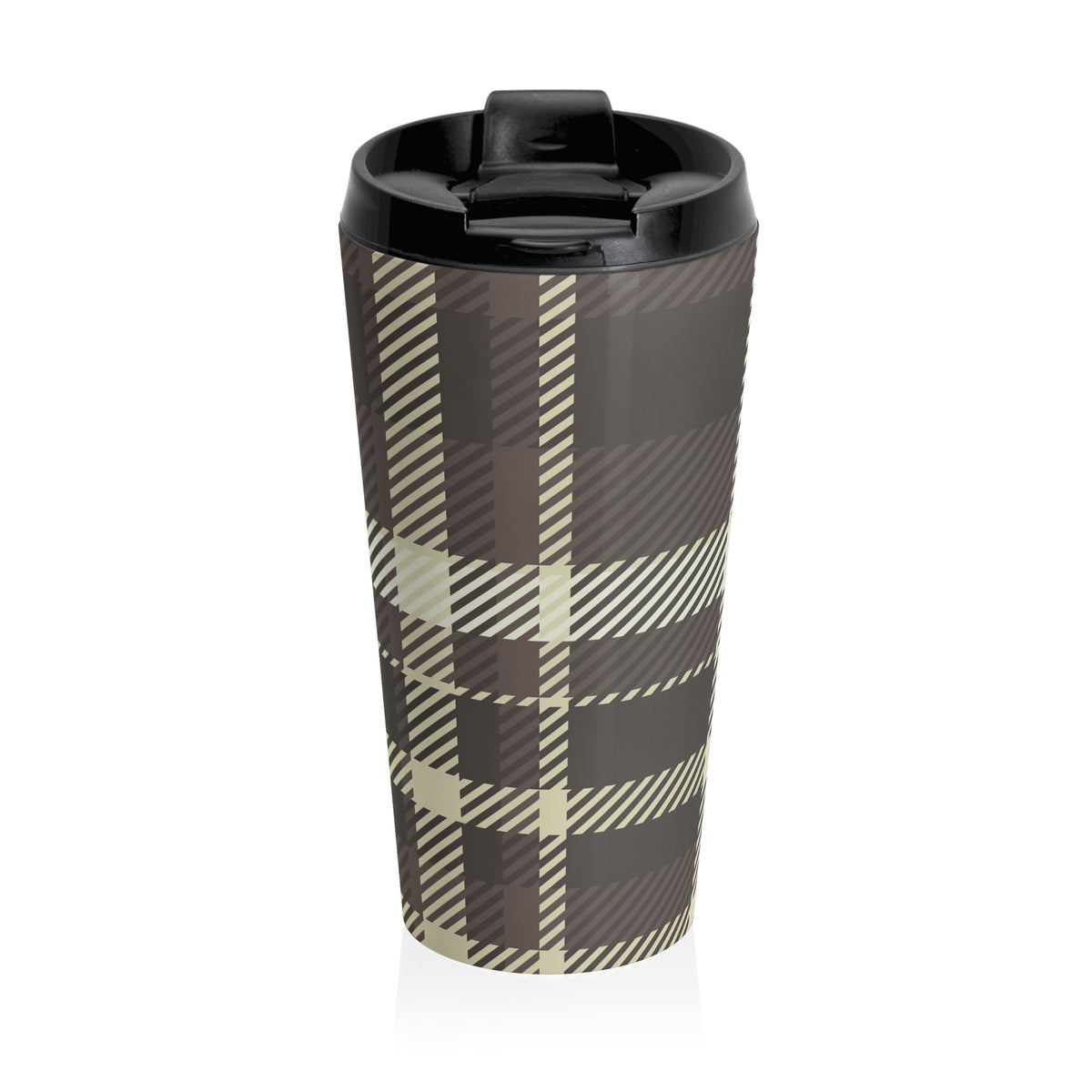 Neutral plaid 15oz insulated stainless steel travel mug - view 3