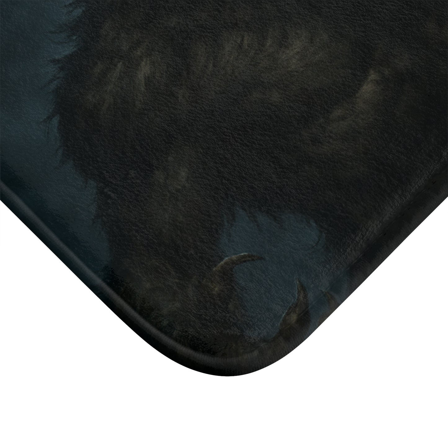 Werewolf Moon bath rug by Printify featuring a spooky horror design with a werewolf and full moon for bathroom decor.