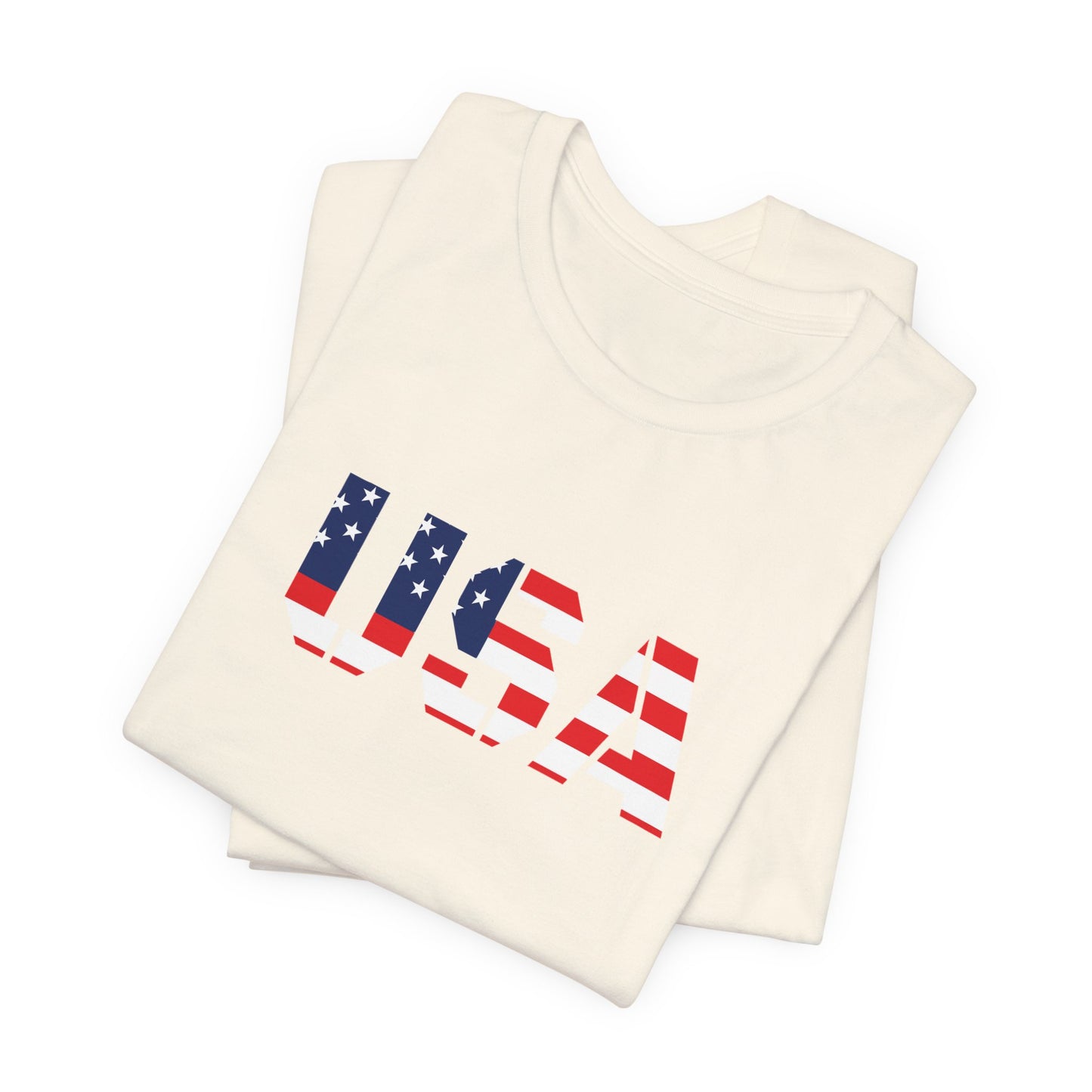 USA Flag Text Tee — Patriotic Fourth of July T-Shirt