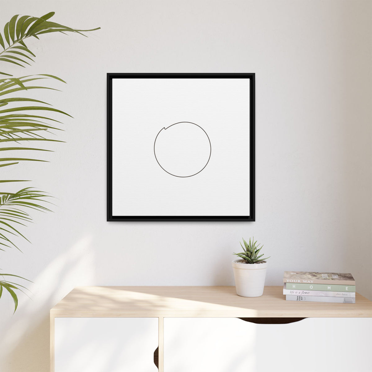 Framed matte canvas wall art featuring a minimal circular line design, by Printify, suitable for modern home decor.