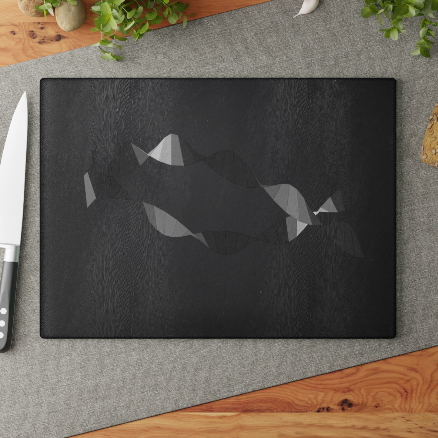 Abstract Geometric Fish Glass Cutting Board | Modern Kitchen Décor