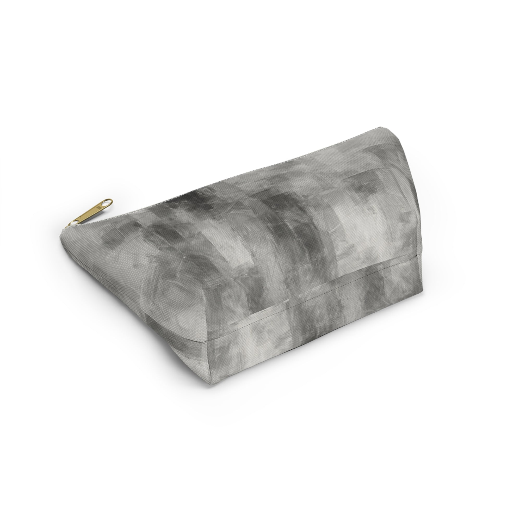Gray abstract brushstroke accessory pouch from Printify, featuring a stylish bag design with artistic brushstroke patterns.