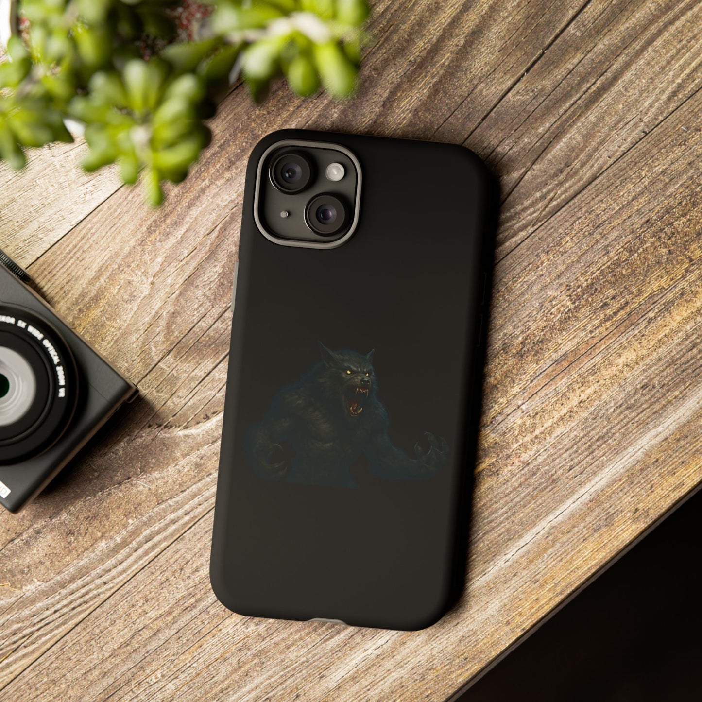 Werewolf phone case with dark monster graphic, tough protective design for smartphones, by Printify.