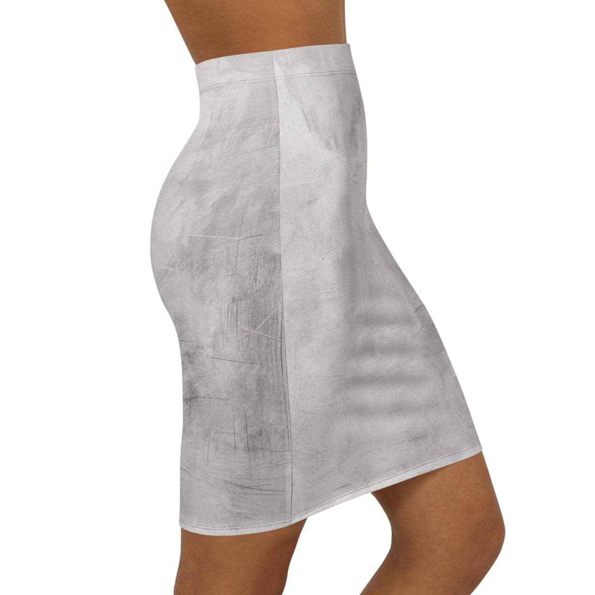 Marble Texture Mid‑Waist Pencil Skirt — Sleek Neutral AOP