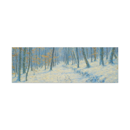 Winter woodland canvas print by Printify featuring a snowy forest scene, matte stretched wall art for winter decor.