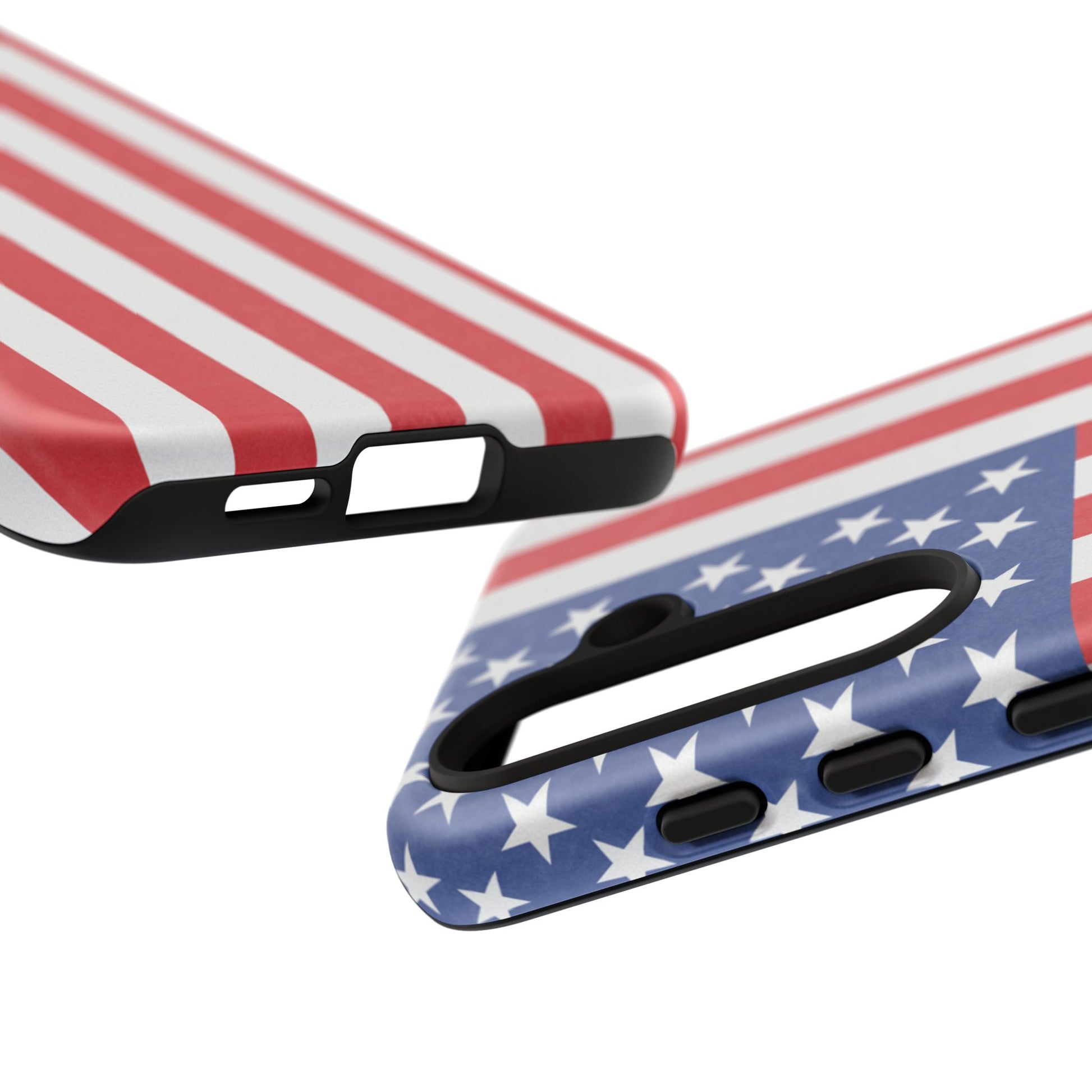 American flag tough phone case by Printify, patriotic protective cover for iPhone and Samsung smartphones, featuring bold flag design.