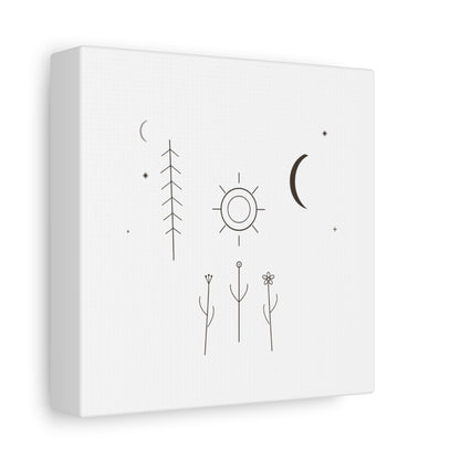 Minimal Sun Moon Botanical Canvas | Stretched Matte Wall Art